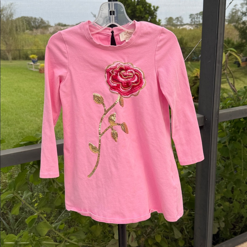 Kate Spade 4Y girls pink, floral, embroidered rose dress with gold sequins